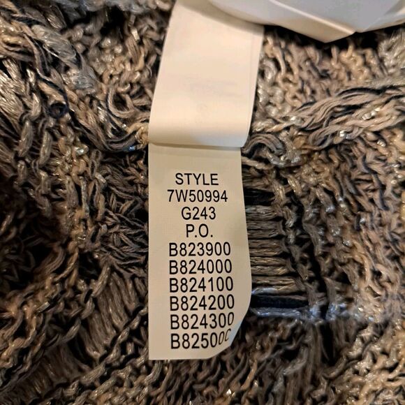 LUCKY BRAND Sweater Women's Crochet 3/4 Sleeve Metallic Open Knit Gray Sz M NWT - Picture 11 of 12